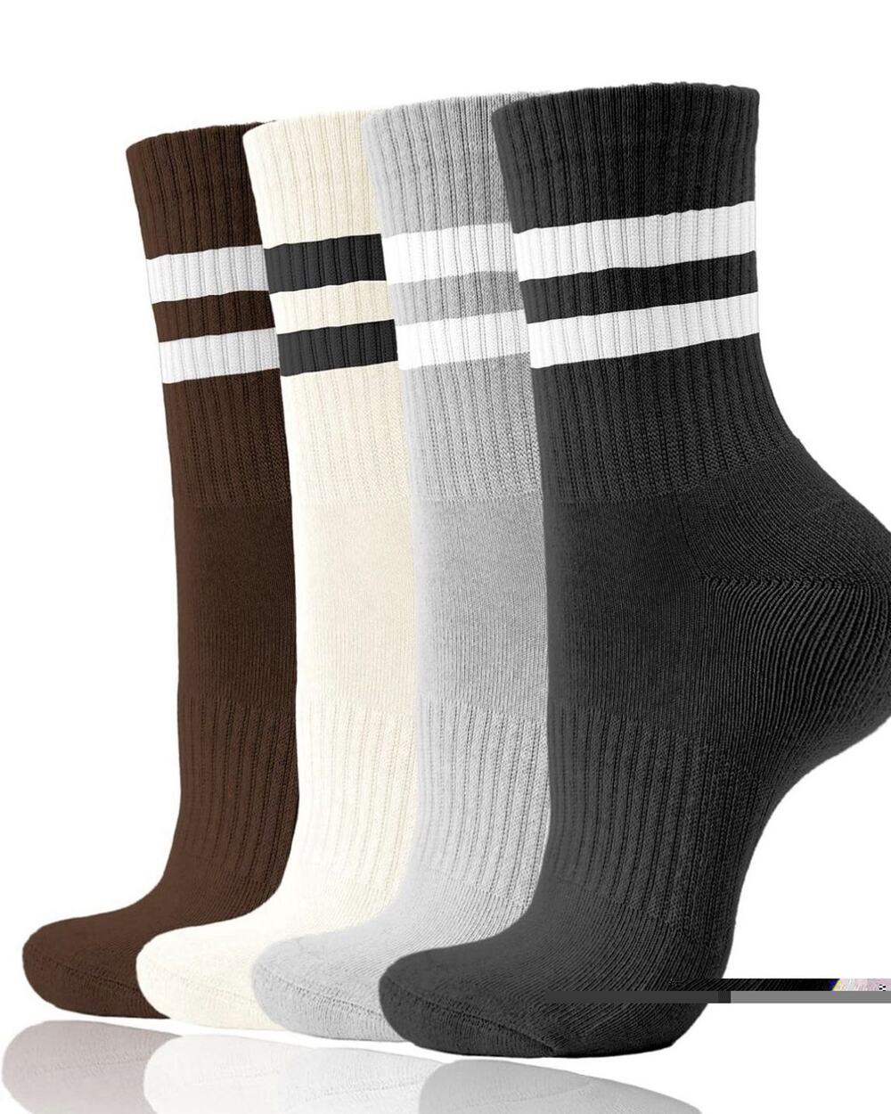 Augring Womens Striped Cotton Crew Socks Cozy Athletic Quarter Socks 4 Pack